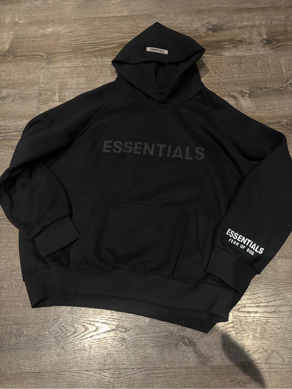 Fear of God ESSENTIALS Black Tonal Logo Hoodie